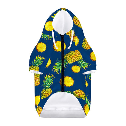 Blue Pineapple Pattern Print Dog Zip Up Hoodie