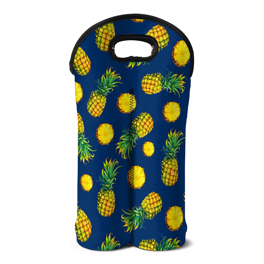 Blue Pineapple Pattern Print Double Neoprene Wine Tote