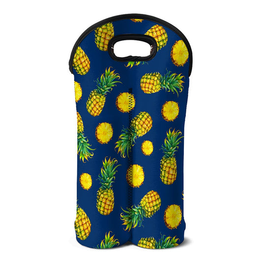 Blue Pineapple Pattern Print Double Neoprene Wine Tote