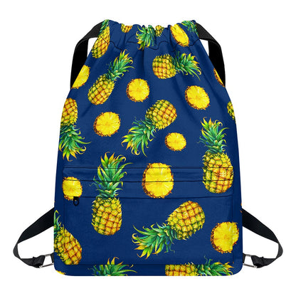 Blue Pineapple Pattern Print Drawstring Backpack