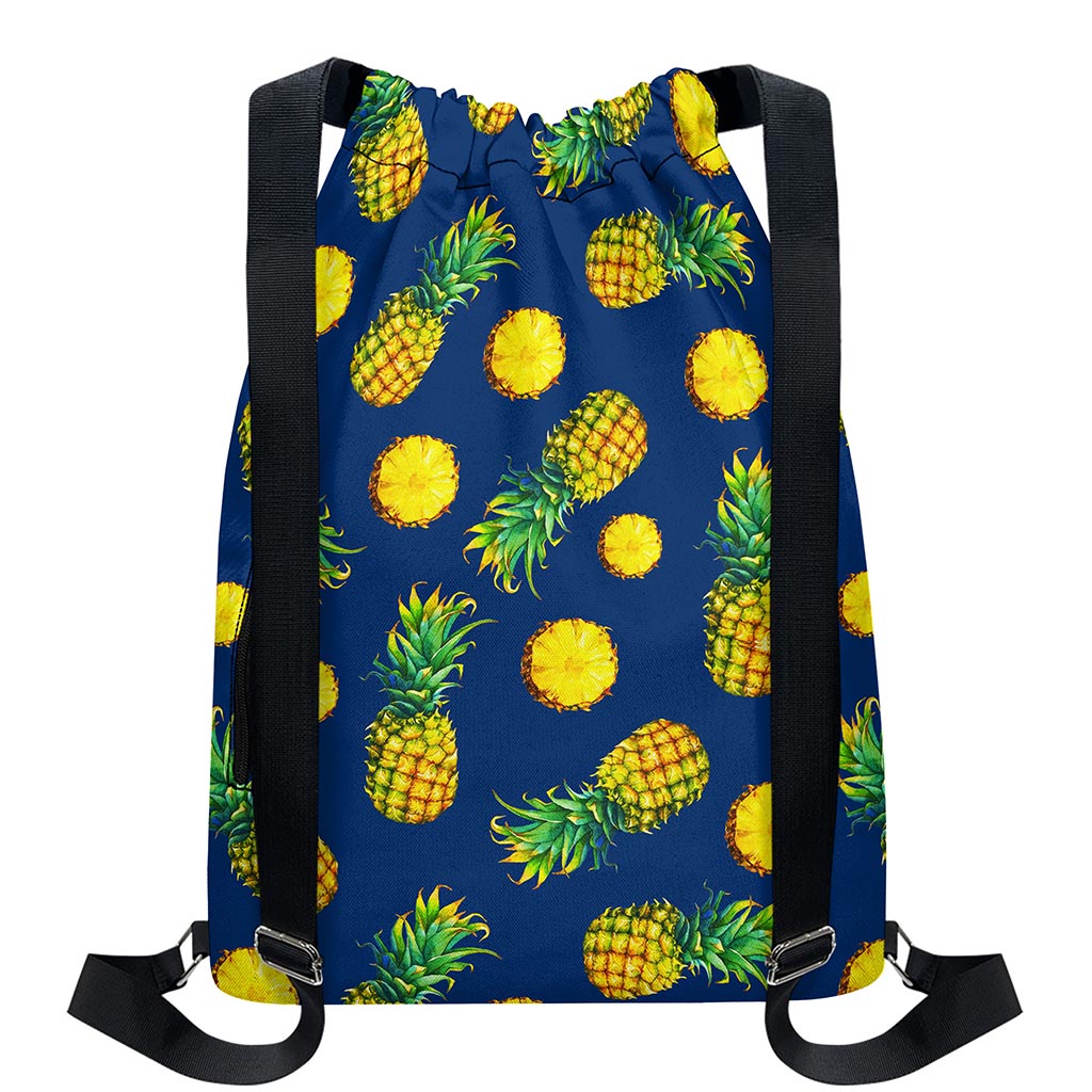 Blue Pineapple Pattern Print Drawstring Backpack