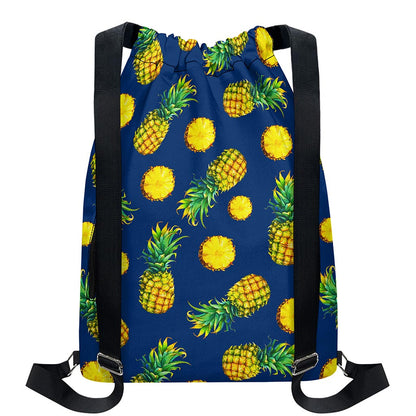 Blue Pineapple Pattern Print Drawstring Backpack