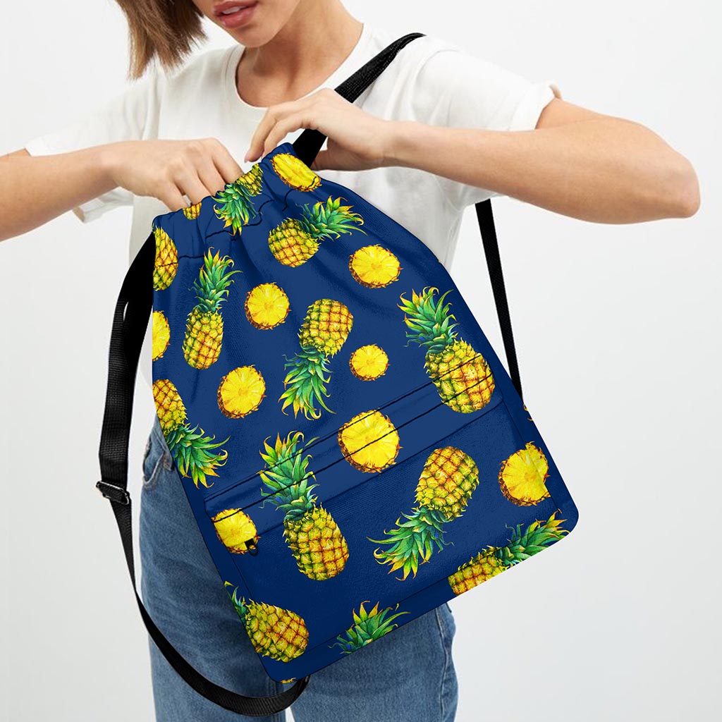 Blue Pineapple Pattern Print Drawstring Backpack