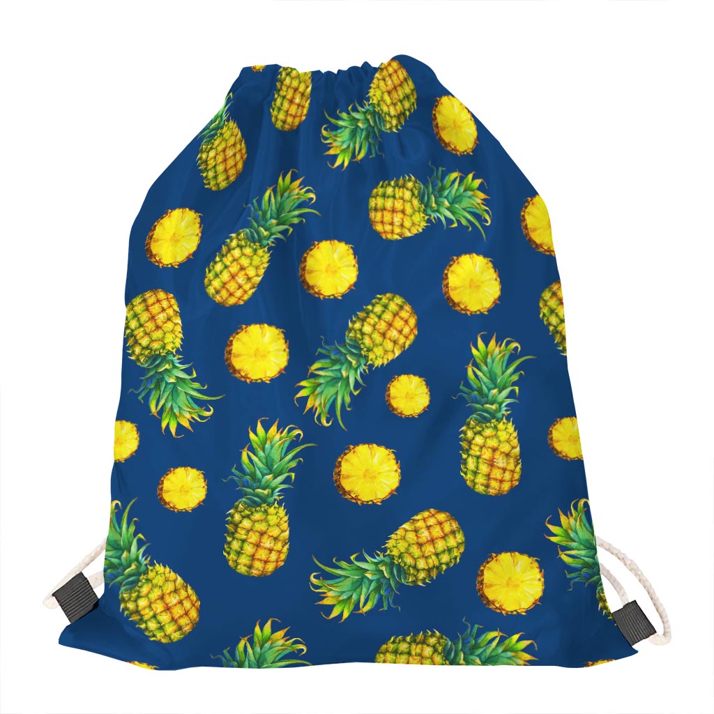 Blue Pineapple Pattern Print Drawstring Bag