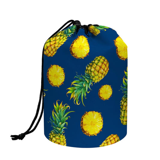 Blue Pineapple Pattern Print Drawstring Makeup Bag