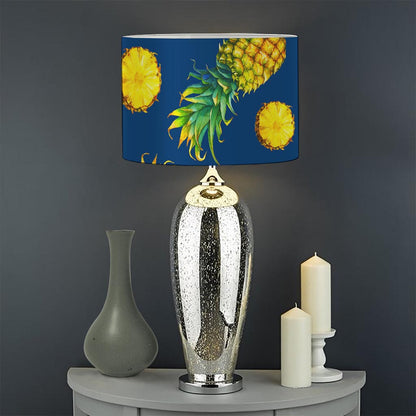 Blue Pineapple Pattern Print Drum Lamp Shade