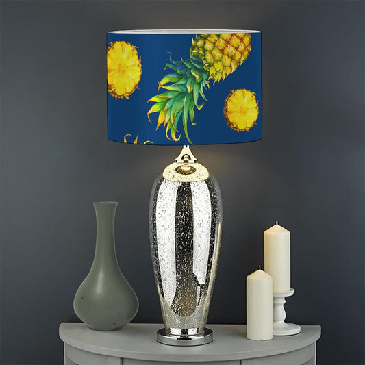 Blue Pineapple Pattern Print Drum Lamp Shade