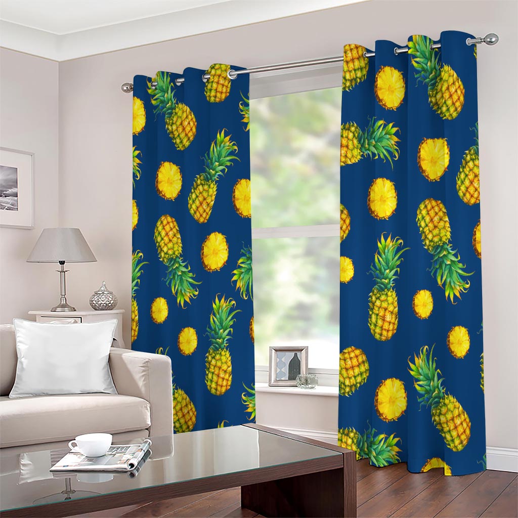 Blue Pineapple Pattern Print Extra Wide Grommet Curtains