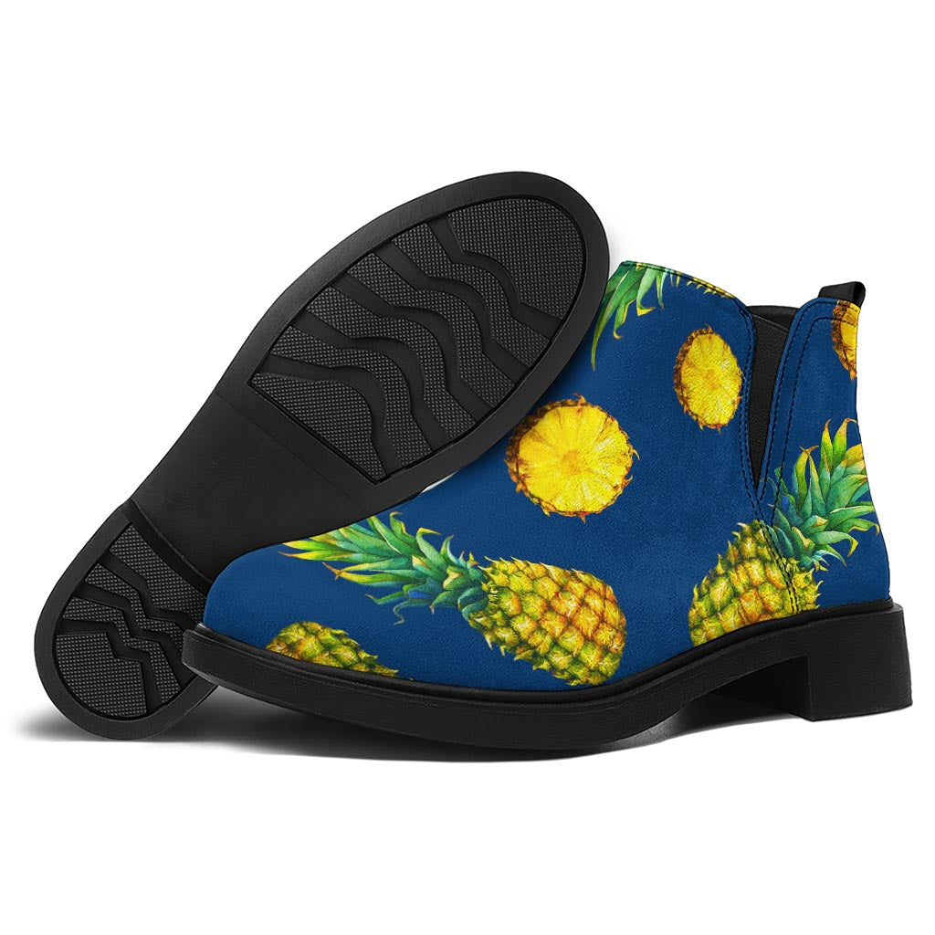 Blue Pineapple Pattern Print Flat Ankle Boots
