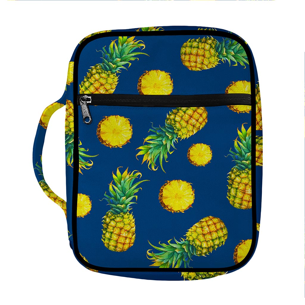 Blue Pineapple Pattern Print Front Pocket Bible Bag