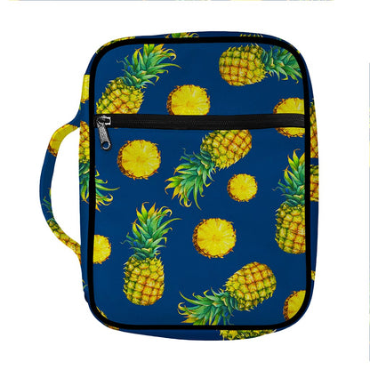 Blue Pineapple Pattern Print Front Pocket Bible Bag