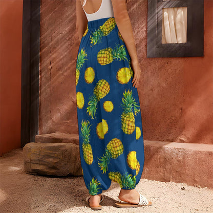 Blue Pineapple Pattern Print Harem Pants