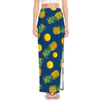 Blue Pineapple Pattern Print High Slit Maxi Skirt