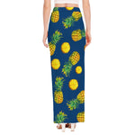 Blue Pineapple Pattern Print High Slit Maxi Skirt