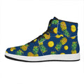 Blue Pineapple Pattern Print High Top Leather Sneakers
