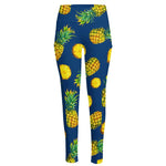 Blue Pineapple Pattern Print High-Waisted Pocket Leggings