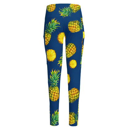 Blue Pineapple Pattern Print High-Waisted Pocket Leggings