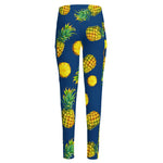 Blue Pineapple Pattern Print High-Waisted Pocket Leggings