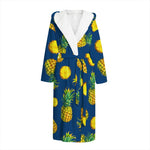 Blue Pineapple Pattern Print Hooded Bathrobe