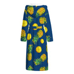 Blue Pineapple Pattern Print Hooded Bathrobe