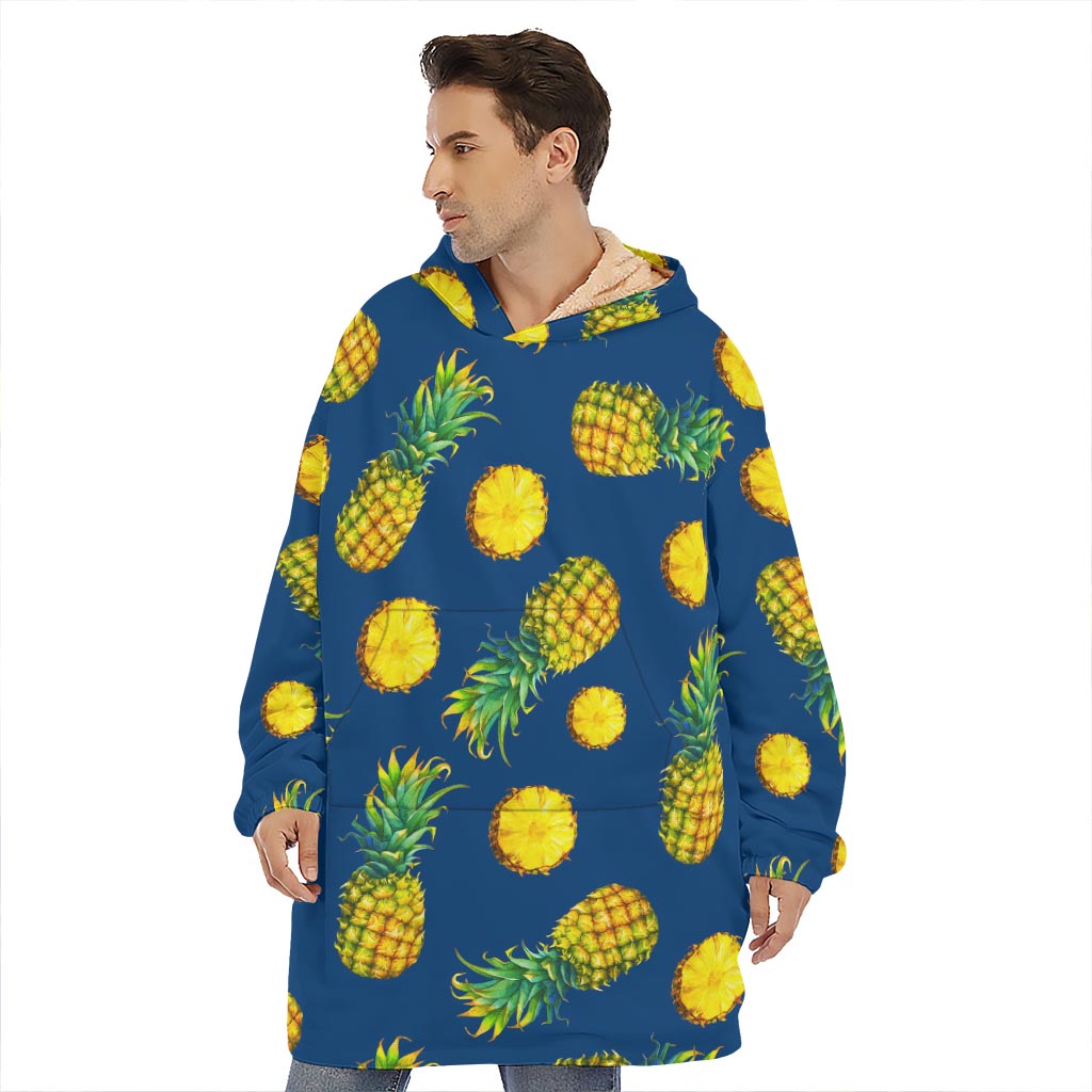 Blue Pineapple Pattern Print Hoodie Blanket