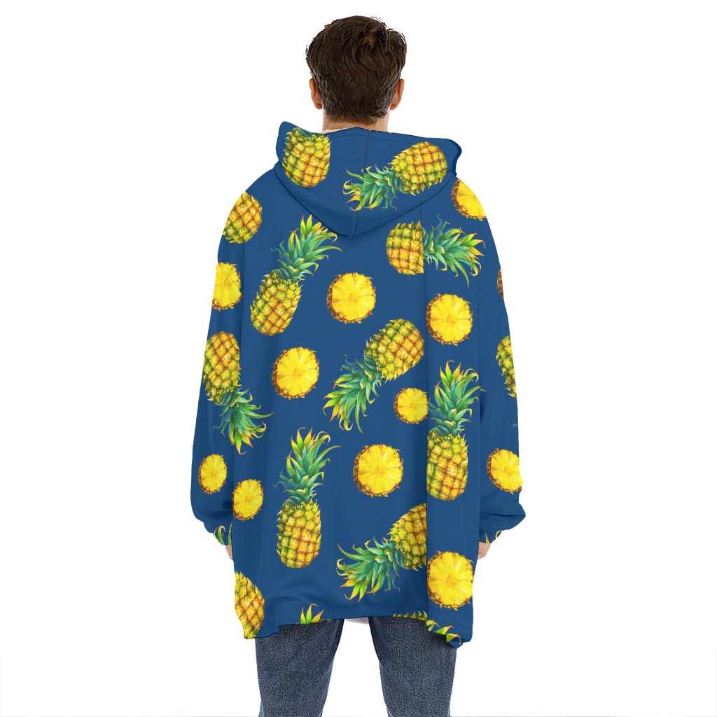 Blue Pineapple Pattern Print Hoodie Blanket