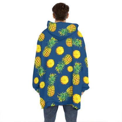 Blue Pineapple Pattern Print Hoodie Blanket