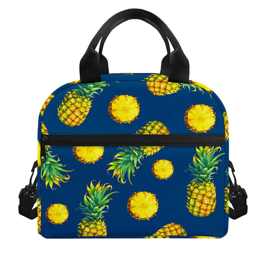 Blue Pineapple Pattern Print Insulated Lunch Bag