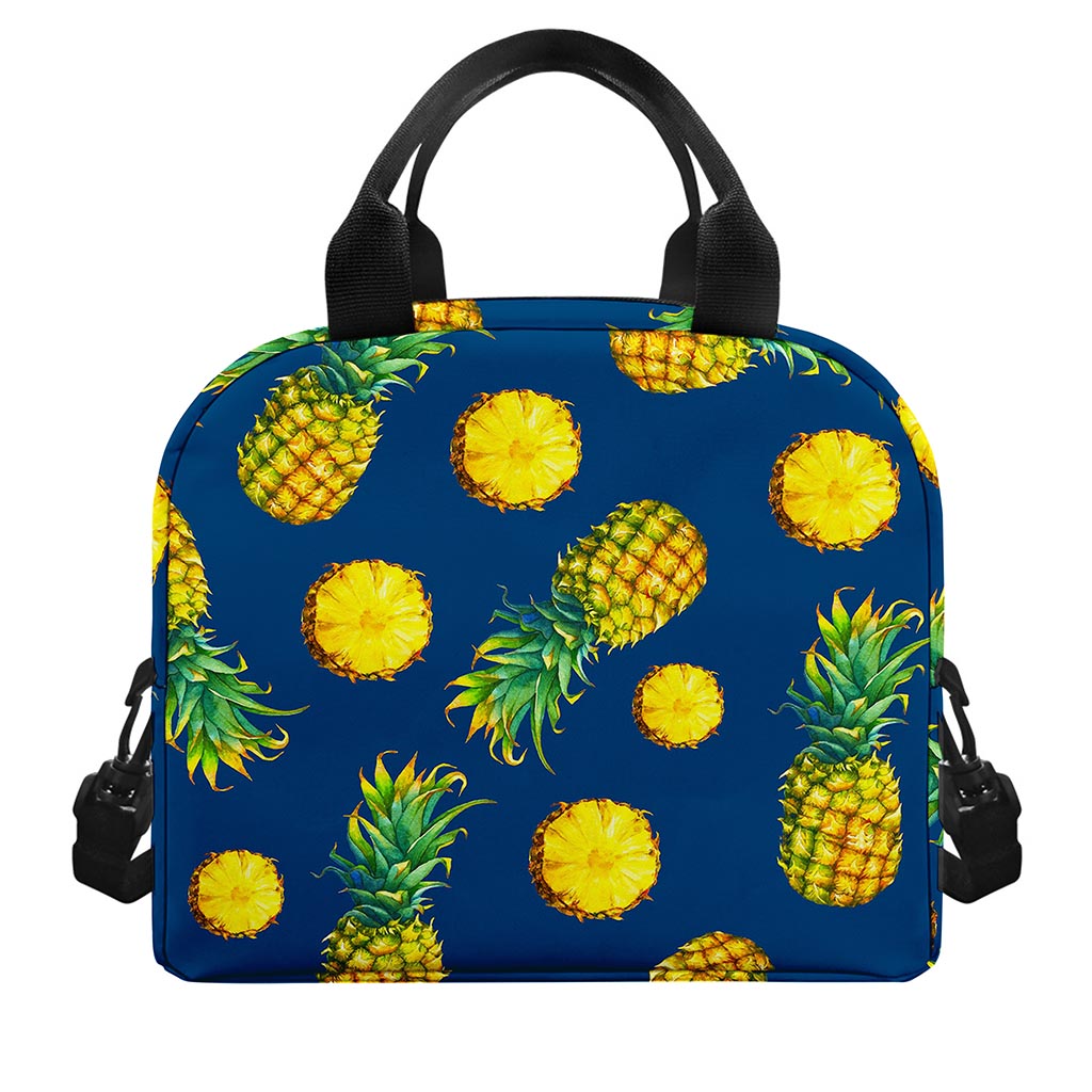 Blue Pineapple Pattern Print Insulated Lunch Bag