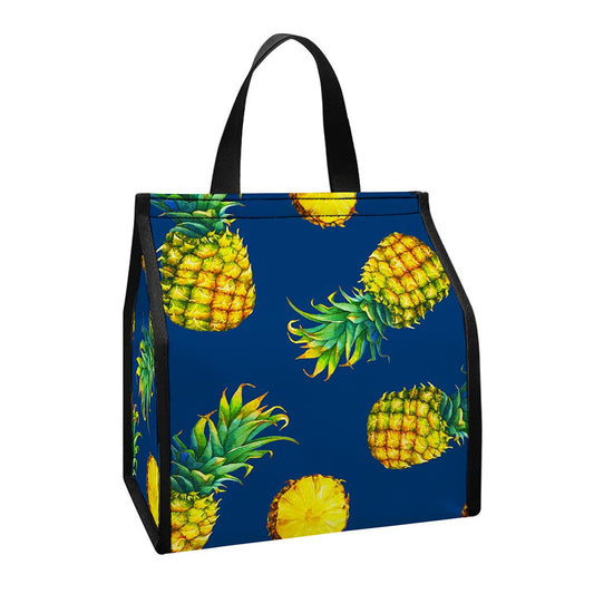 Blue Pineapple Pattern Print Insulated Lunch Tote