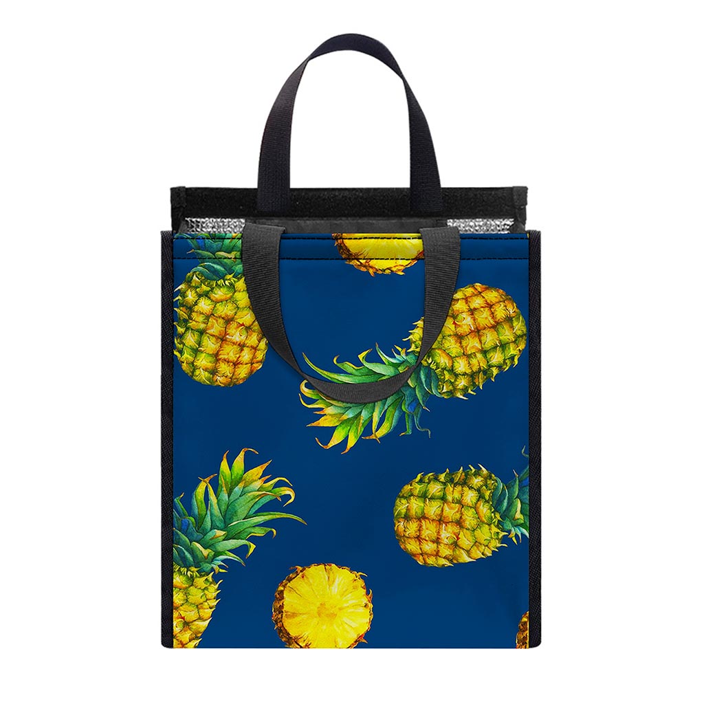 Blue Pineapple Pattern Print Insulated Lunch Tote