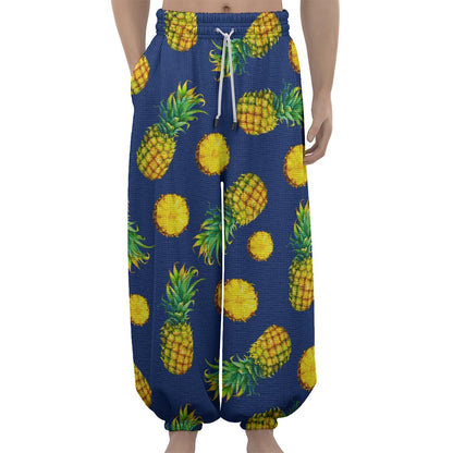 Blue Pineapple Pattern Print Lantern Pants
