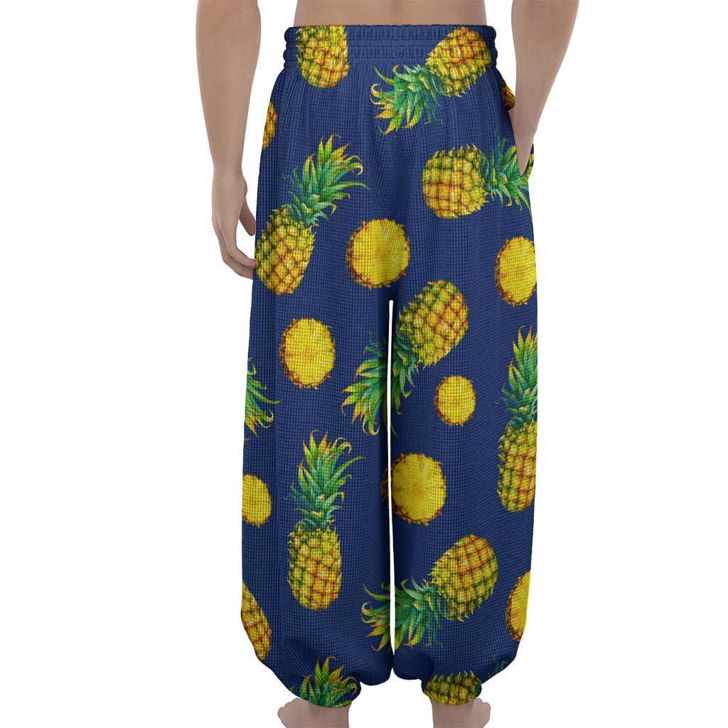 Blue Pineapple Pattern Print Lantern Pants