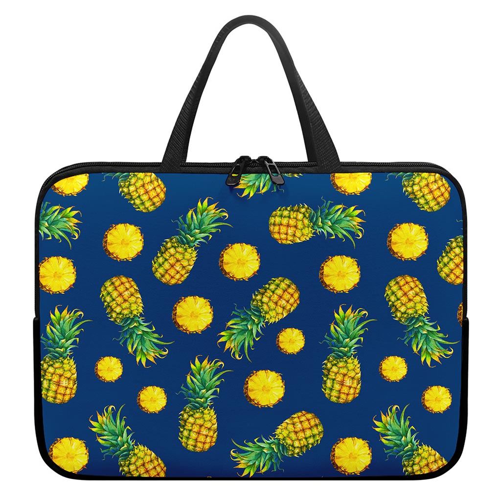 Blue Pineapple Pattern Print Laptop Sleeve With Handle