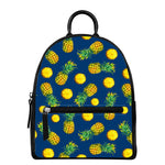 Blue Pineapple Pattern Print Leather Backpack