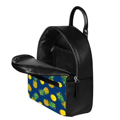 Blue Pineapple Pattern Print Leather Backpack