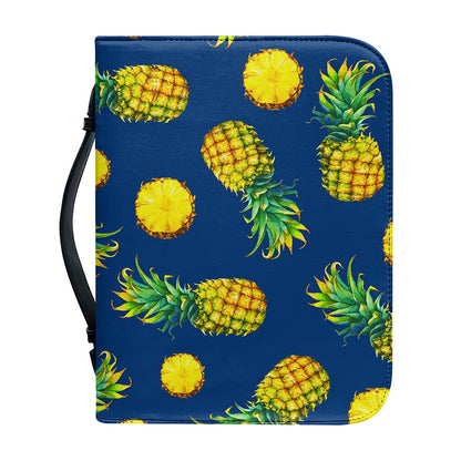Blue Pineapple Pattern Print Leather Bible Cover