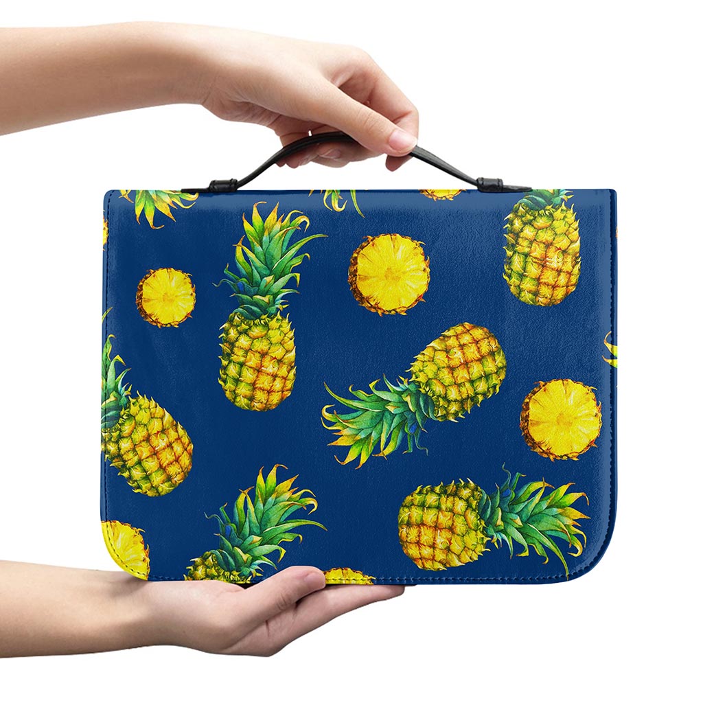 Blue Pineapple Pattern Print Leather Bible Cover