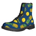 Blue Pineapple Pattern Print Lace-Up Boots