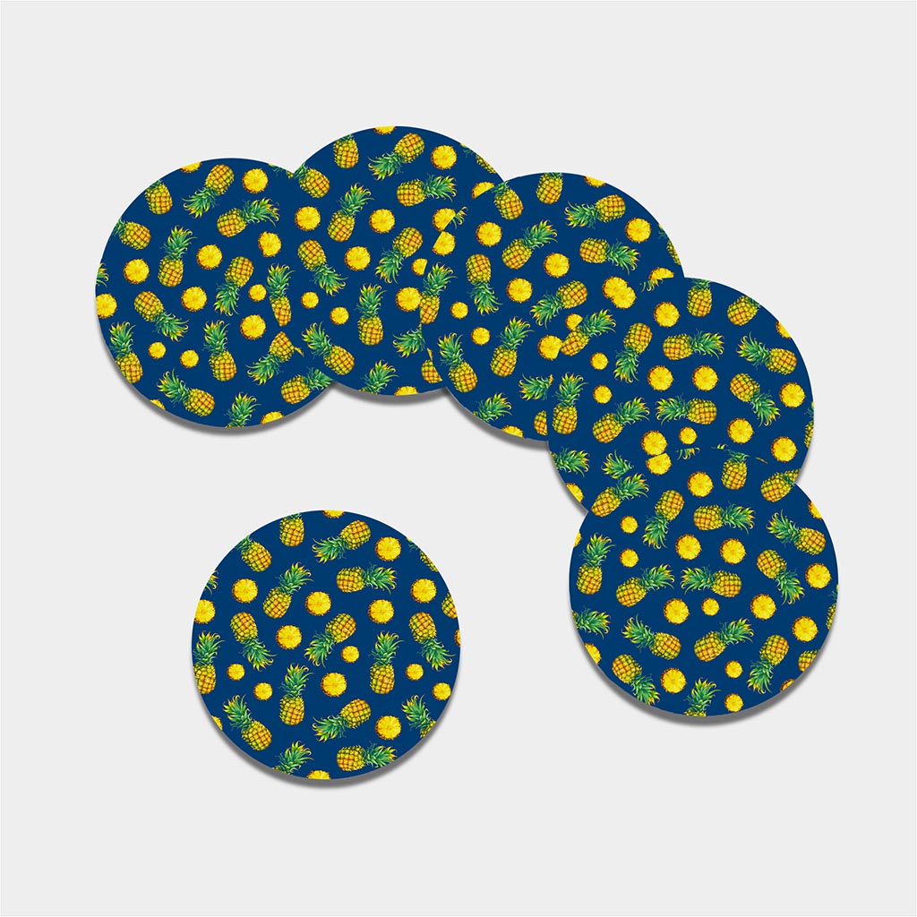 Blue Pineapple Pattern Print Leather Coaster Set