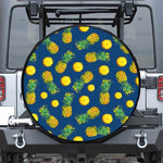 Blue Pineapple Pattern Print Leather Spare Tire Cover