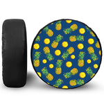 Blue Pineapple Pattern Print Leather Spare Tire Cover