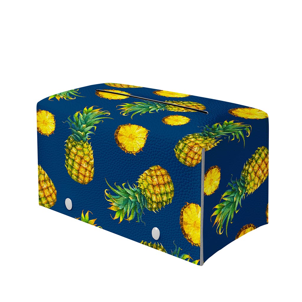 Blue Pineapple Pattern Print Leather Tissue Box Cover