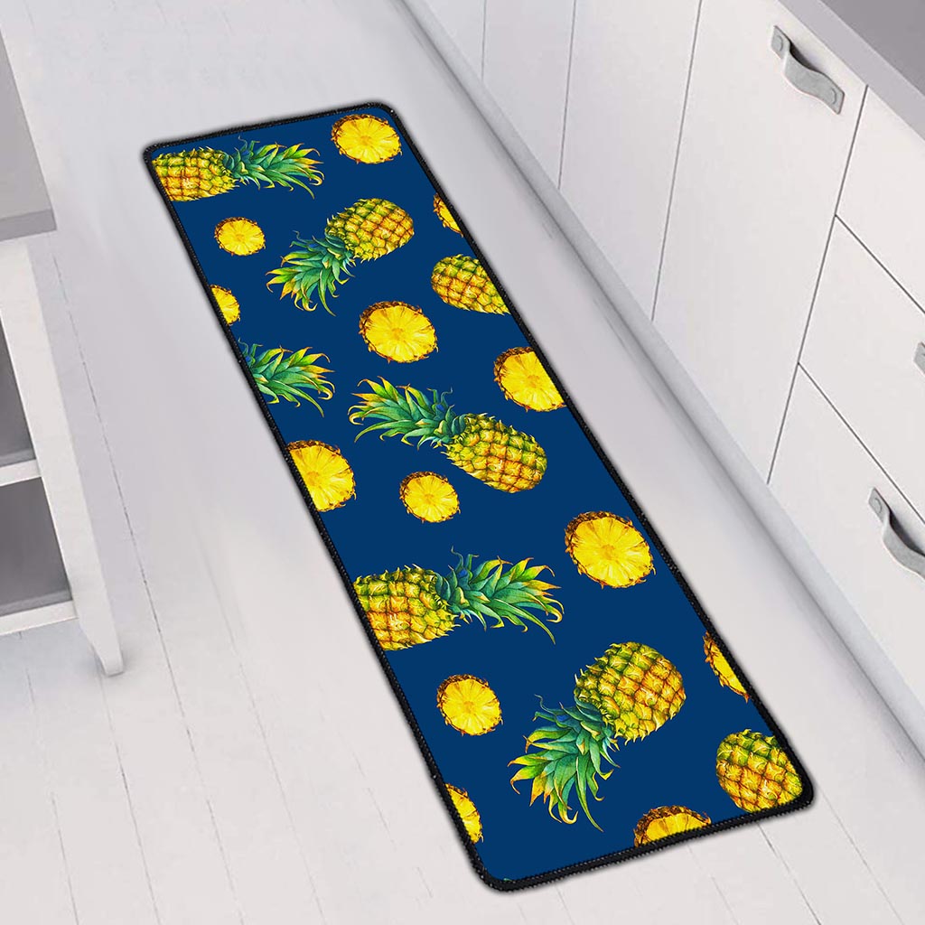 Blue Pineapple Pattern Print Long Kitchen Mat