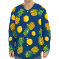 Blue Pineapple Pattern Print Long Sleeve Baseball Jersey