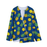 Blue Pineapple Pattern Print Long Sleeve Short Coat