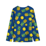 Blue Pineapple Pattern Print Long Sleeve Short Coat