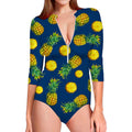Blue Pineapple Pattern Print Long Sleeve Swimsuit