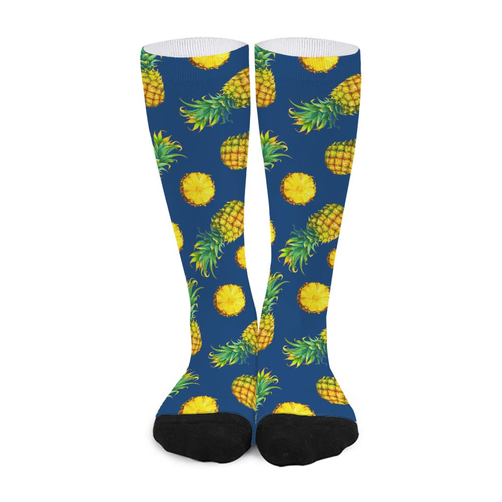 Blue Pineapple Pattern Print Long Socks