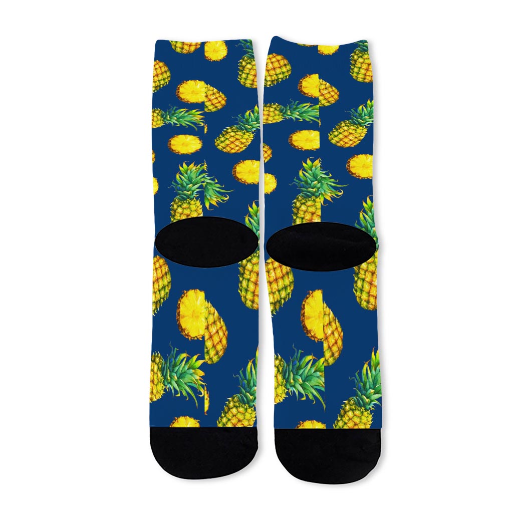 Blue Pineapple Pattern Print Long Socks